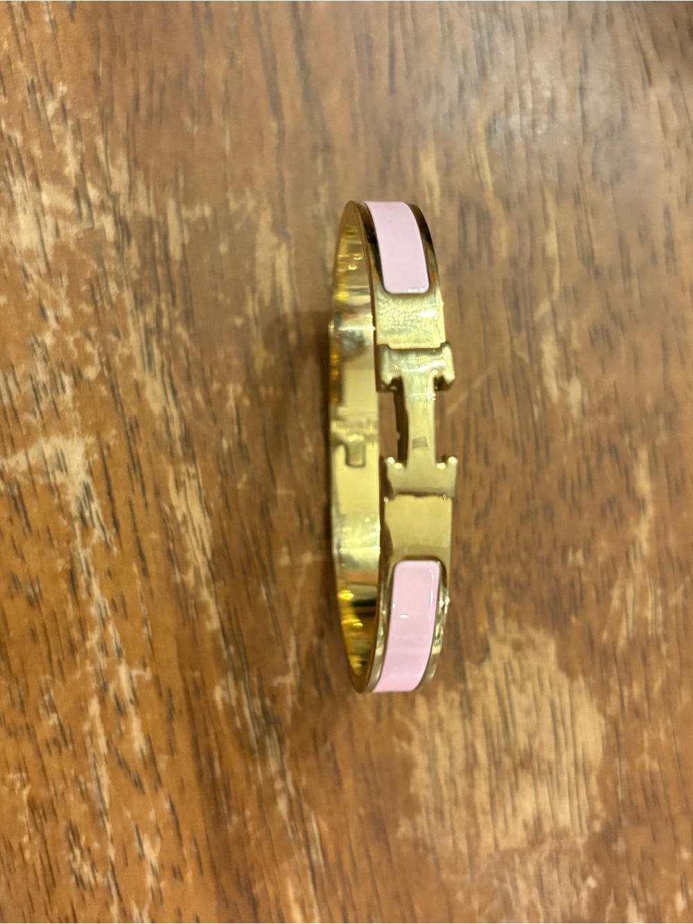 Hermes Gold and Light Pink Enamel H Bracelet - Picture 2 of 4